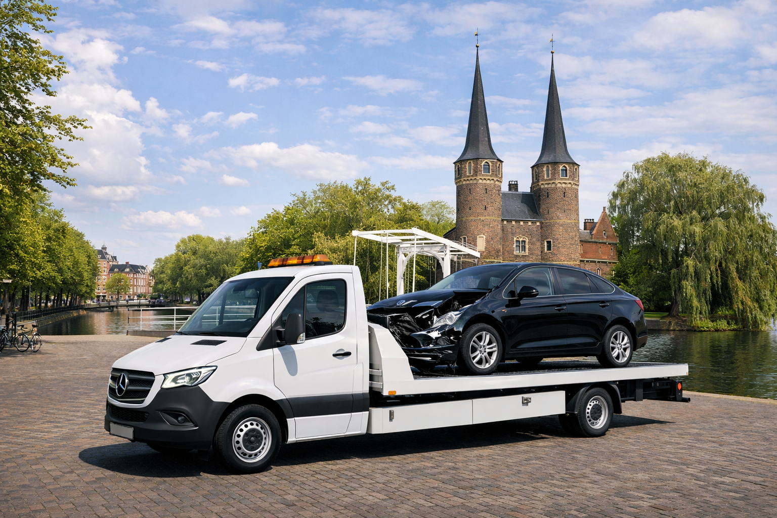 Auto Recycling takelwagen met BMW op laadplatform